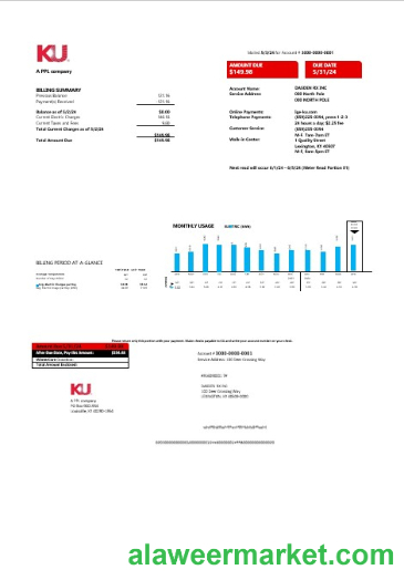 USA Kentucky electricity business utility bill template in Word and PDF format